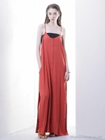 フロントボタンロングワンピース/レッド