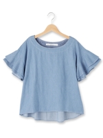 袖ティアードデニムブラウス/サックス(090)