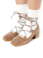 レースアップヒールパンプス/ブラック