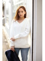 【AZUL by moussy】裏毛裏起毛サイド切替Vネック プルオーバー/O/WHT