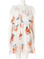 シアーフラワーフリルシフォンワンピース/オレンジ