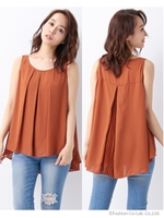 背割れプリーツJZノースリ/チュニック/テラコッタ