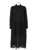 【Aunt Marie's】裾刺繍ロングワンピース/BLK