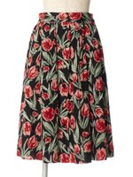 【F i.n.t】チューリップ柄前釦ギャザースカート/BLACK