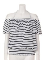 【LATINA】無地ボーダーフリルホルタートップス/BK/WH