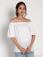 オフショルダーカットソー/ピンク