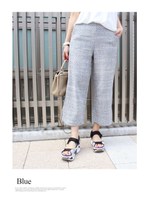 ツイードフレア　パンツ　シンプル　クロップド　パンツ/ブルー