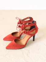 【vanitybeauty】【柔らかSoft Insole】レースアップセパレートパンプス/キャメルスエード