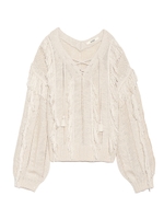 フリンジデザインニットプルオーバー/BLK