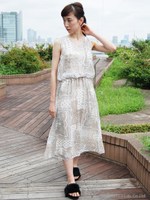 【Shelly island】エスニック調シフォンマキシワンピース/ホワイト