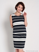 ノースリーブボーダーカットソー/ネイビー