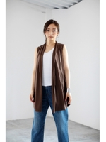 【AZUL by moussy】TR天竺バックスリットカットジレ/BRN