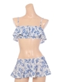 【MERCURYDUO】花柄プリントビキニミニスカート付/ブルー