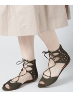 レースアップカットワークフラット/L/ブラック