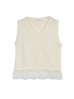 Vネックフリンジニットベスト/ブラック