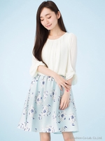 【Marie Hill】水彩フラワーフレアスカート/ホワイト