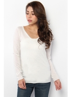 【AZUL by moussy】E/A/N/WハイゲージメランジVネック長袖プルオーバー/O/WHT