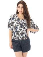 【AZUL ENCANTO】ボタニカルPTシャーリングブラウス/柄BLK