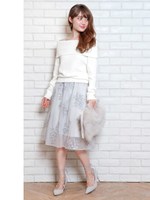 チュール刺繍スカート(ライトグレー)/ライトグレー