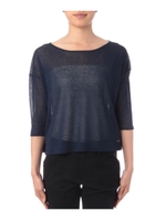 ラメ使い五分袖シアーニットプルオーバー/ダークオリーブ(029)