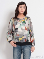 ヴィンテージジオメトリックプリントブラウス/マルチ