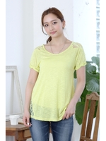 【AZUL by moussy】Rスラブレース切替バックZIP半袖プルオーバー/YEL