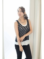 【AZUL by moussy】レースレイヤードペプラムタンク/O/WHT
