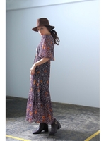 【AZUL by moussy】小花柄前開き5分マキシワンピース/柄BLD