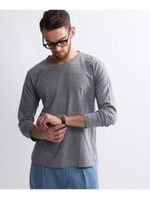 スラブ天竺カノコボーダー VネックロングTシャツ/ブルー(092)