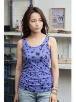 【AZUL by moussy】TPU天竺総柄ランダムフラワー柄タンク/柄WHT