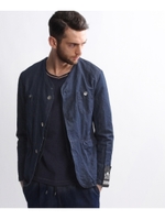 デニムxメッシュ ノーカラージャケット/ブルー系(094)