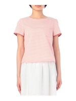 バックボタン留めボーダーブラウス/オレンジ(367)