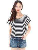  【AZUL by moussy】ファイン40/-TRPu天竺クロプド半袖プルオーバー/柄BLK