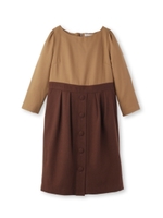 異素材配色ワンピース/ブラウン(042)