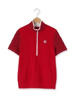 袖ニット切り替えジップアップ半袖プルオーバー/イエロー(032)