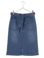 リボン×ZIPデニムスカート/ライトインディゴ