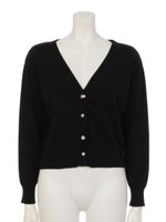 ビジューボタン付きショートカーディガン/ピンク