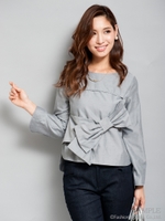 BIGリボンブラウス/グレー