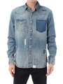 【AZUL by moussy】リメイク加工デニム長袖ウエスタンシャツ/BLU