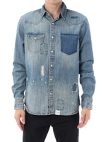 【AZUL by moussy】リメイク加工デニム長袖ウエスタンシャツ/BLU