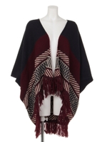 【anap mimpi】ボヘミアンボーダー柄ニットポンチョ/BK