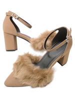 アンクルストラップファーパンプス/ベージュ