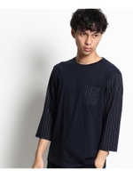 布帛×ジャージ切り替えカットソー/ネイビー(093)