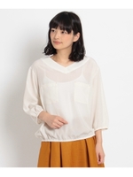 Vネックサテンシャツ/ネイビー(093)