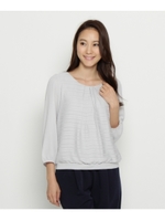 シアーボーダーノーカラーブラウス/ライトグレー(011)