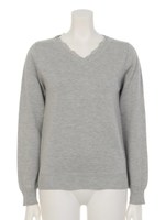 衿レースVネックニット/ボルドー