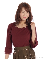 スカラップハートネック7分袖カットソー/ワイン