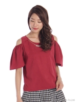 フェイクスエード肩開きTOPS/ブラック