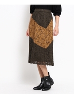 ◆レースプリーツ切替スカート/ブラック(519)