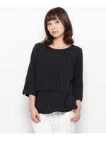 ストライプ七分袖ジョーゼットシャツ/サンドベージュ(353)